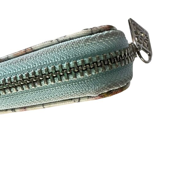 Think Bee Japanese World Map Globe Long Wallet Zip Up Coated Canvas Light Blue - Picture 15 of 16